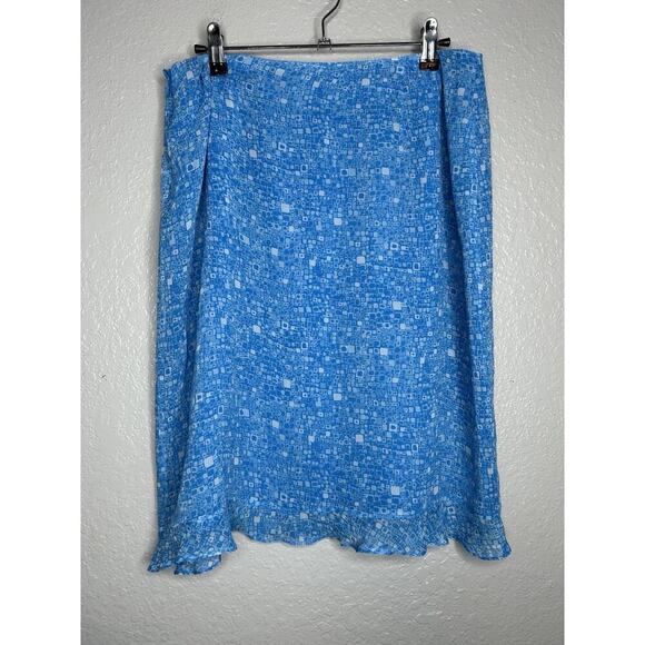 Cynthia Howie Maggy Boutique Skirt 100% SILK Blue White Y2K Career Retro 10P - Picture 6 of 7